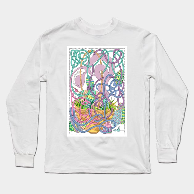 Mr Squiggly Painting Easter Eggs Long Sleeve T-Shirt by becky-titus